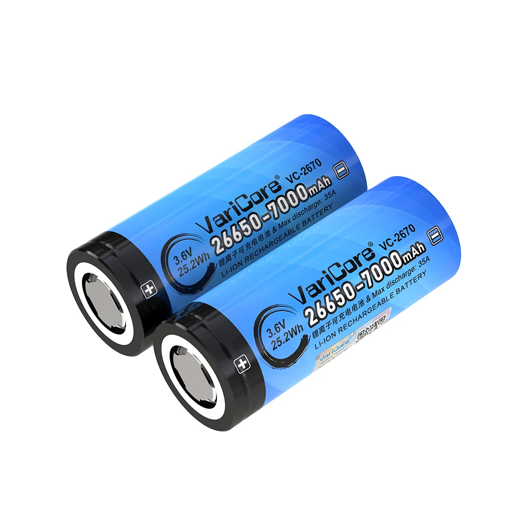 VariCore 26650 7000mAh 大容量 3.6V 35A 充電式リチウムイオン電池、Vaping Mod、懐中電灯、モバイル電源用