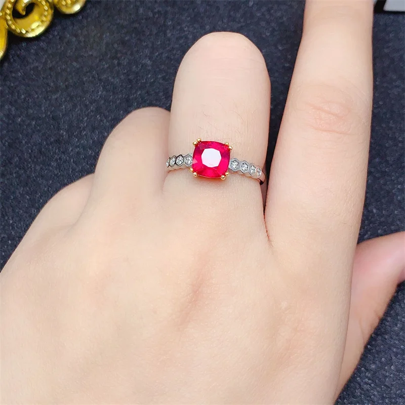 925 Silver Heated Natural Ruby Female Ring Retro Court Style Ring with Certificate