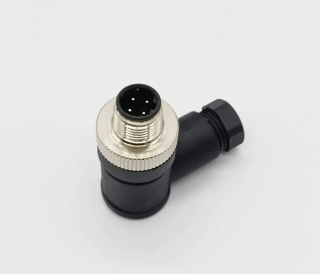 Sensores de ángulo recto M12 de 4 pines con código D macho sin shiled impermeable conector de campo para Profinet PG9 tipo