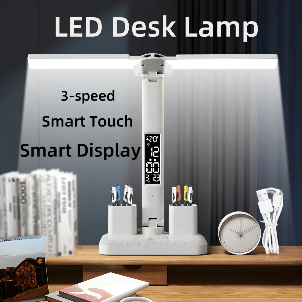 

180°Lighting Table Lamp Intelligent Display Portable USB Plug-in LED Touch Switch Desktop Lamp Eye Protection Writing Light