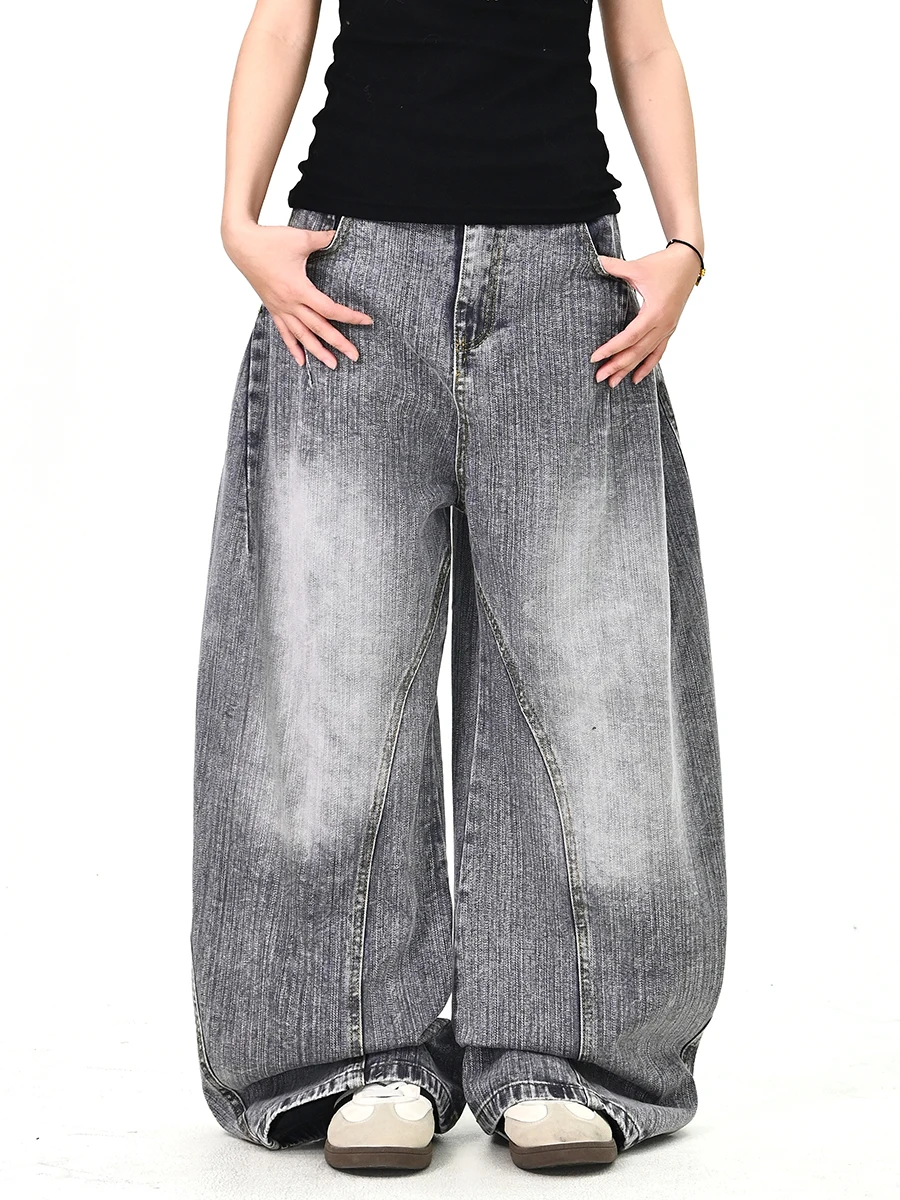 

Waed Denim Jeans Women Loose American Sle Street Retro Wide Leg Floor-Length Pants Spring New Arrival Casual Wear