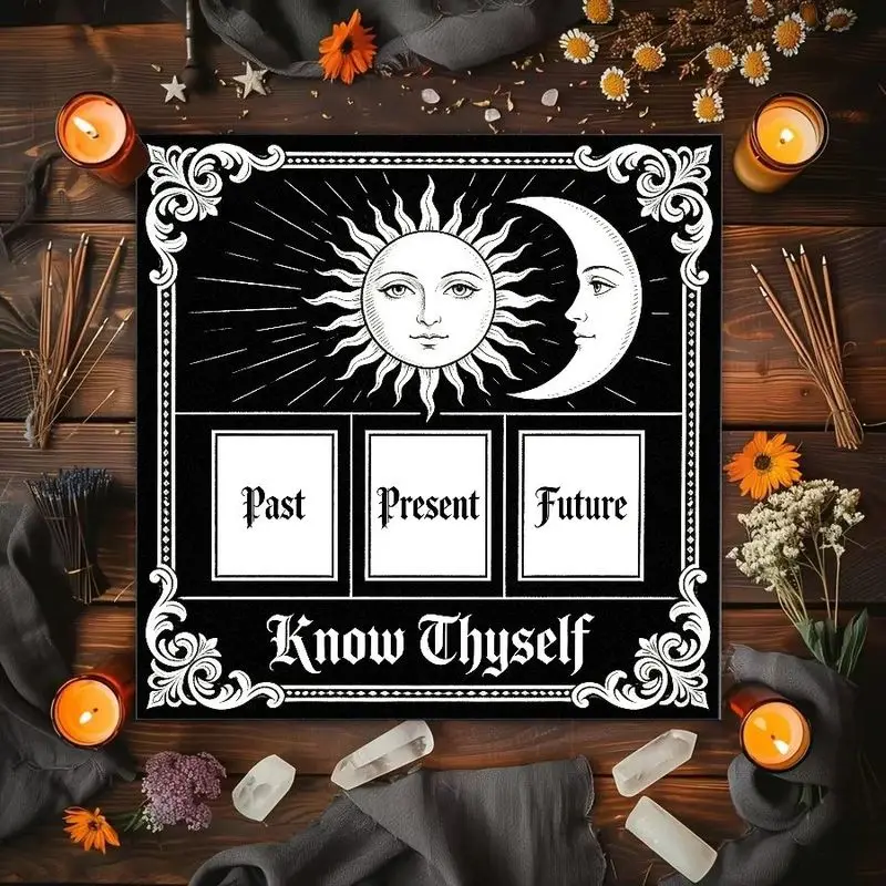VIKAMA Pentagram Sun And Moon Past Present Future Altar Cloth Tarot Card Tablecloth Wika Divination Tarot Mat Spiritual Decor