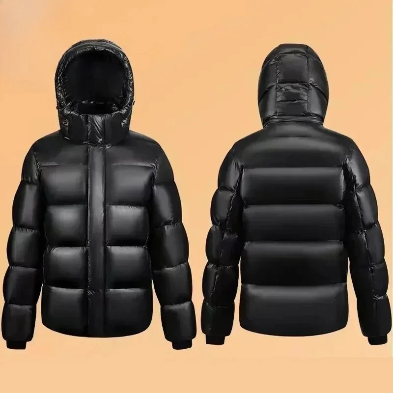 Nueva chaqueta de plumón de lujo para hombre, chaqueta de ganso impermeable de invierno para hombre, abrigo de ganso con plumas y capucha, chaqueta acolchada negra para mujer para hombre