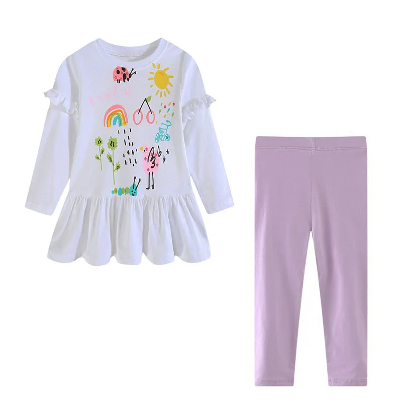 Roupas infantis de algodão 2-7t, camisetas + leggings, 2 peças, conjuntos de camisetas de manga comprida para meninas, roupas para primavera e outono, camisas para crianças pequenas
