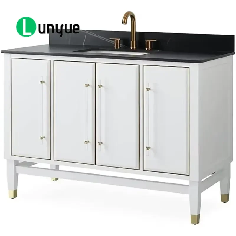 48 Inch Solid Wood Bathroom Vanity Cabinet with Slate Countertop Modern Luxury Durable Furniture for School Gym Hospital Use