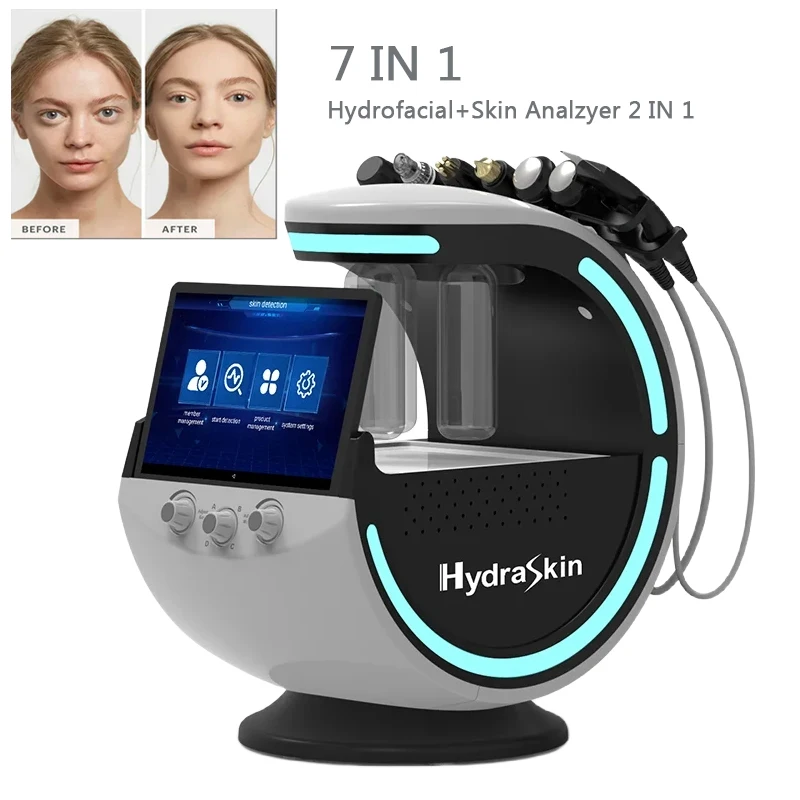 7 in 1 Women Aesthetic Beauty Equipment Dermabrasion Bubble Oxygenation Ultrasonic Smart Ice Blue Facial Treatment Machine