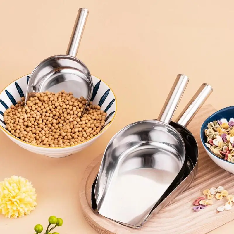 Stainless Steel Ice Shovel Multifunctional Seamless Design Scoop for Coffee Beans Popcorn Home Kitchen Restaurant Supplies