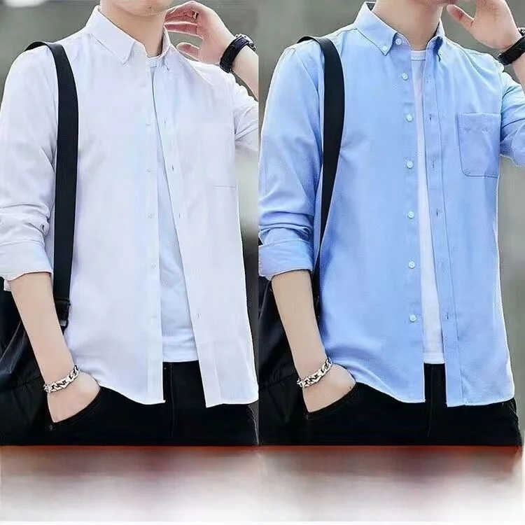 Men's Long Sleeve Oxford Cloth Shirt Youth Fashion Workwear Resistant to Wear And Dirt for Spring Autumn Season Construction ...