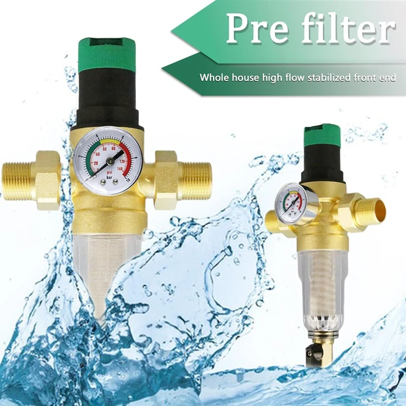 Backwash Filter With Pressure Regulator And Pressure Gauge, 3/4 Inch House Connection, Reusable Pressure Regulator