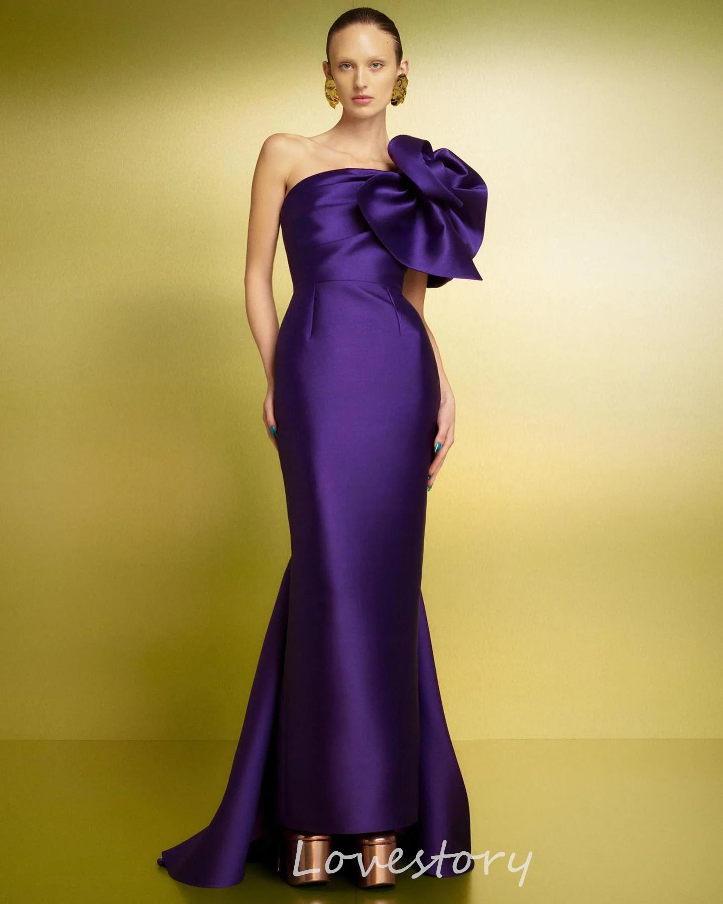 

Lovestory Prom Dress Evening Satin Flower Cocktail Party Sheath One-shoulder Bespoke Occasion Gown Midi Dresses Saudi Arabia