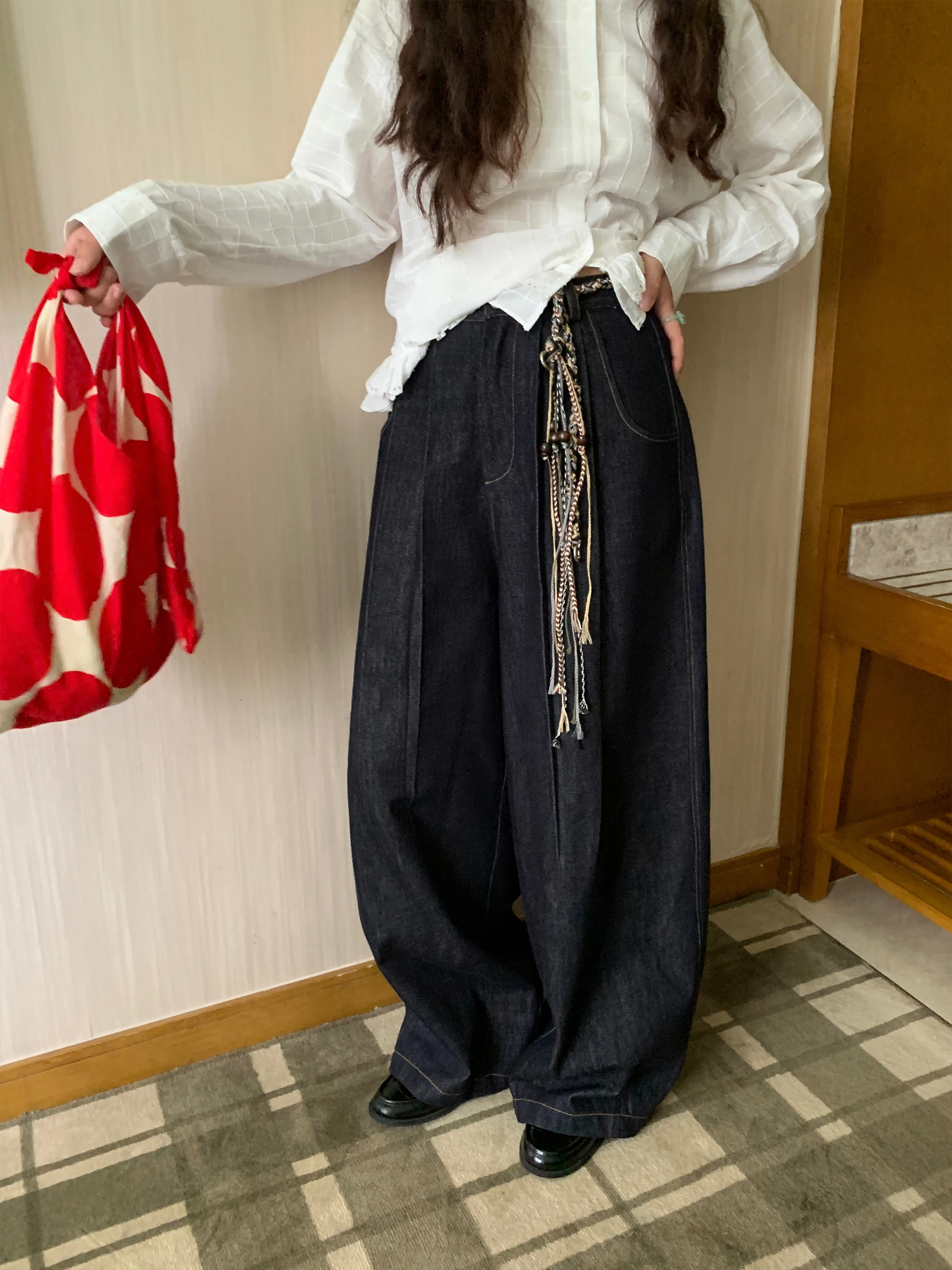 

Повседневные хлопковые джинсы с высокой талией, свободные брюки прямого кроя, универсальные удобные женские джинсовые брюки на все сезоны