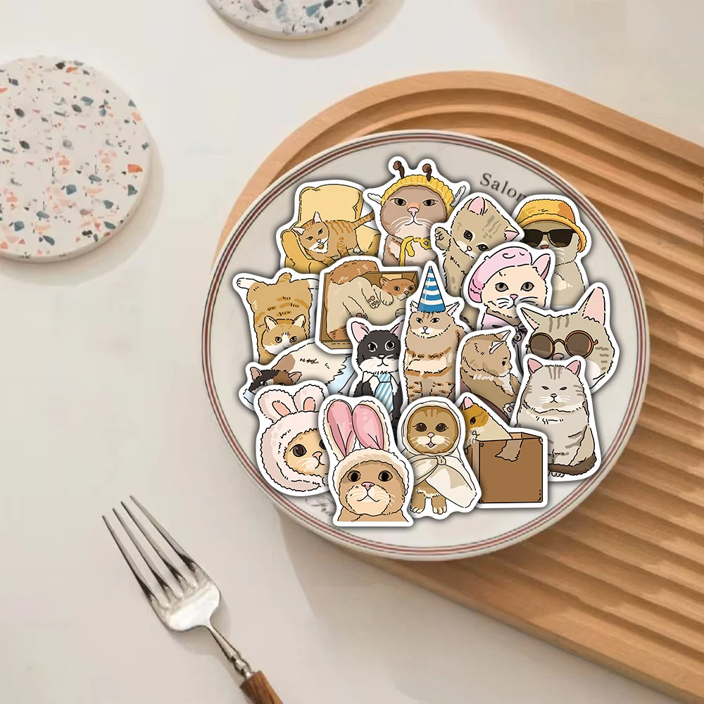 50/100 pçs expressão de gato adesivos dos desenhos animados estética criativo engraçado portátil bagagem café bicicleta graffiti adesivos à prova dwaterproof água ﻿