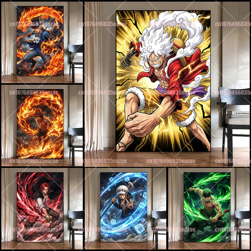 Japanese Anime One Piece Zoro Luffy Sanji Poster Printing Gift Room Decoration Wall Colorful High-definition Art Canvas Painting