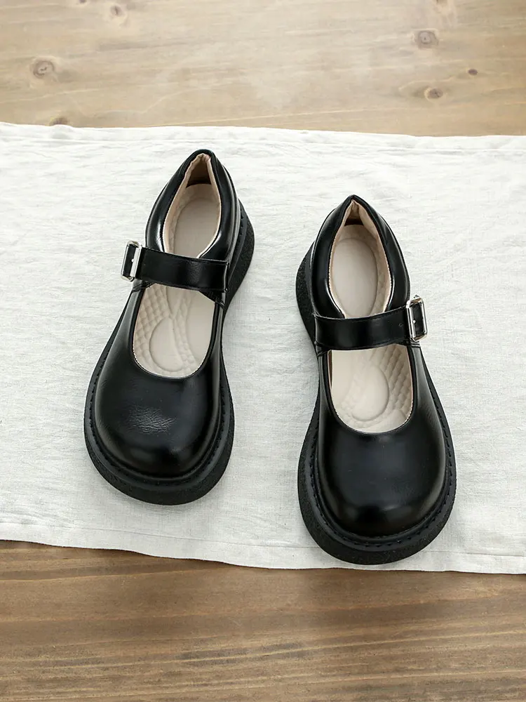 Retro British Style Black Leather Shoes Slip-On Thick Bottom Heightening Big Head Fairy Style JK Uniform Single Shoes
