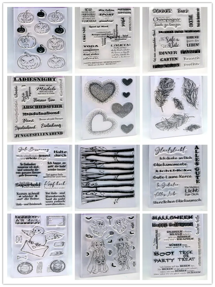 2023 nowy niemiecki znaczek Halloween przezroczysty stempel do scrapbookingu z gumy silikonowej DIY dekoracja do albumu na zdjęcia 805
