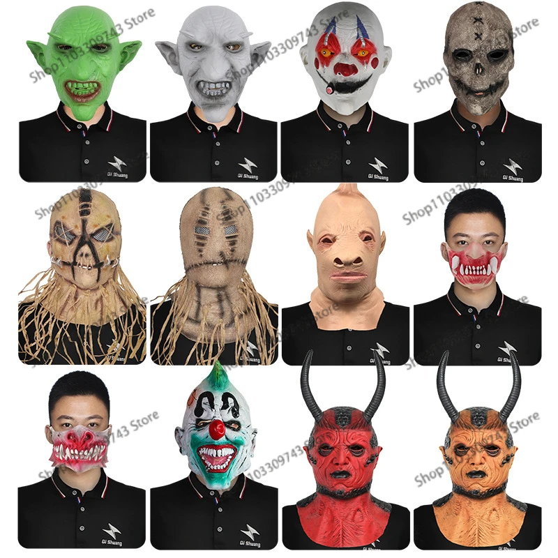 

New Halloween Horror Series Devils Face Mask Makeup Ball Zombie Headset Halloween Party Scary Trick Prop High Quality Mask