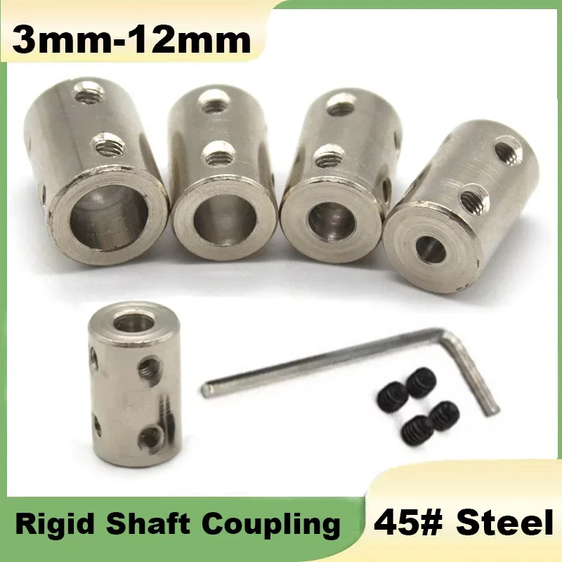 1 Set Rigid Shaft Coupling 3mm 4mm 5mm 6mm 8mm 10mm 12mm 45# Steel Coupler Motor Transmission Connector Sleeve DIY Motor Parts