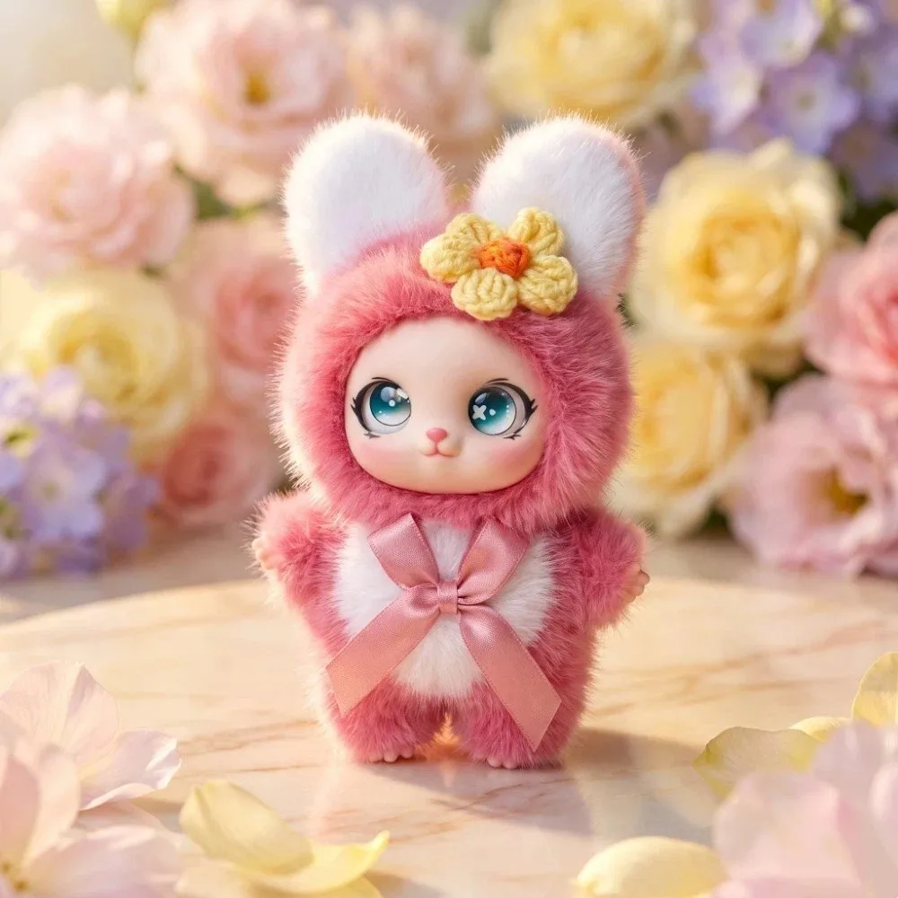Big Ear with Flower Rabbit Doll Figures Ornaments Decorations Rabbit Plush Keychain Fluffy Vinyl Bunny Plush Doll Pendant
