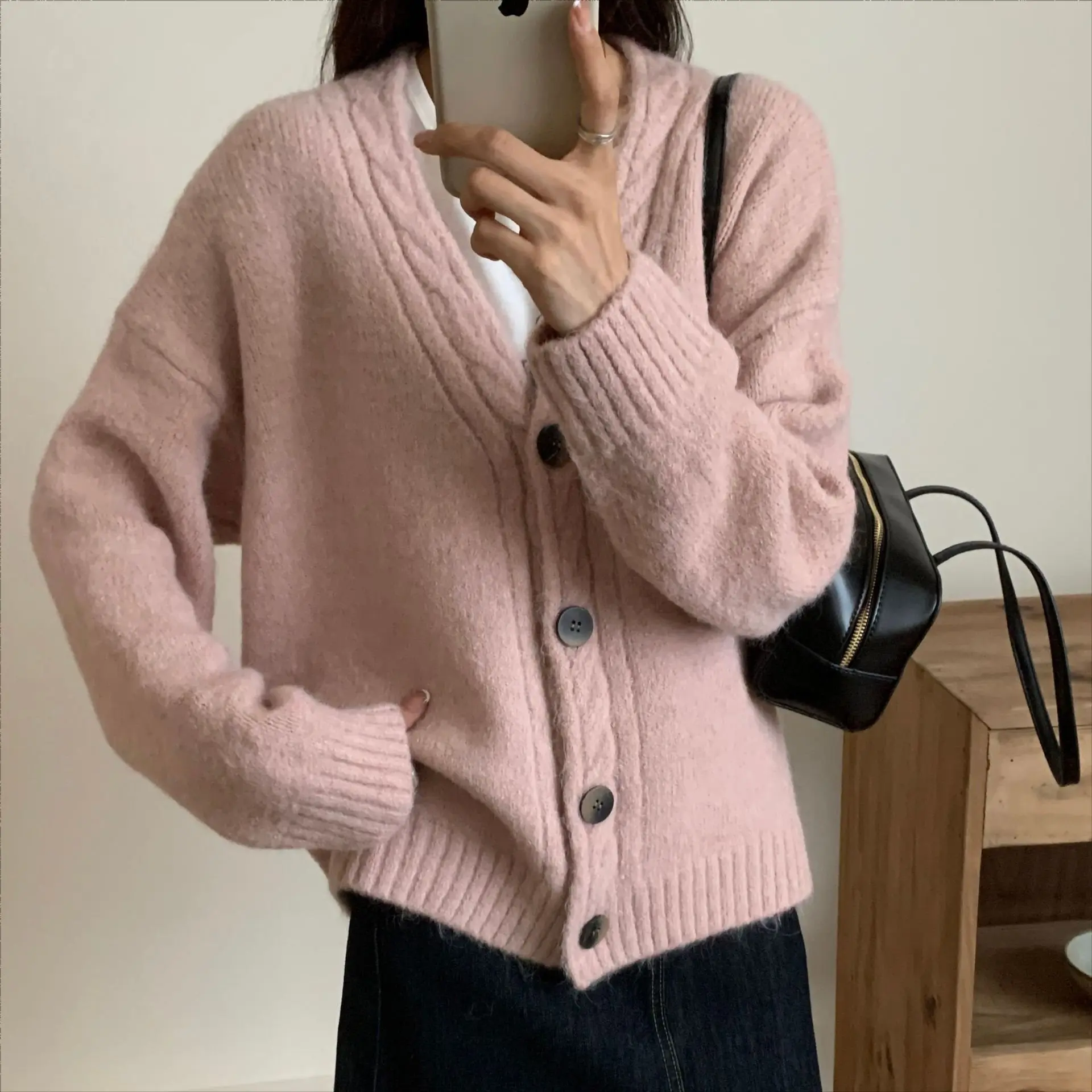 

Autumn Winter Thiened Knitted Open Cardigan Women's Loose V-ne Simple Sle Comfortable Soft Long Sve Sweater Coat