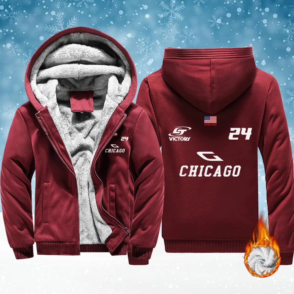 

Chicago Victory Number 24 Pattern Unisex Soft Fleece Jackets Warm Comfy Veste Winter Thicken Streetwear Pocket Zip-Up Hoodie