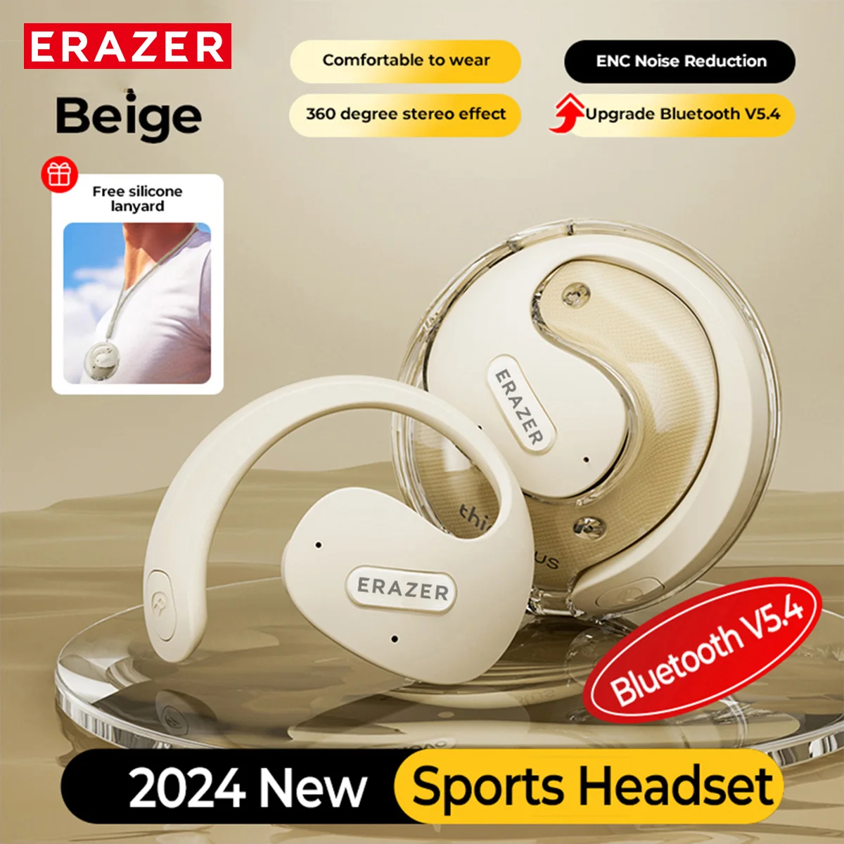 ERAZER X15 pro Bluetooth 5.4 Earphones Sports Wireless Headphones Ear Hook Game Erazer Earbuds with Mic for IOS Android