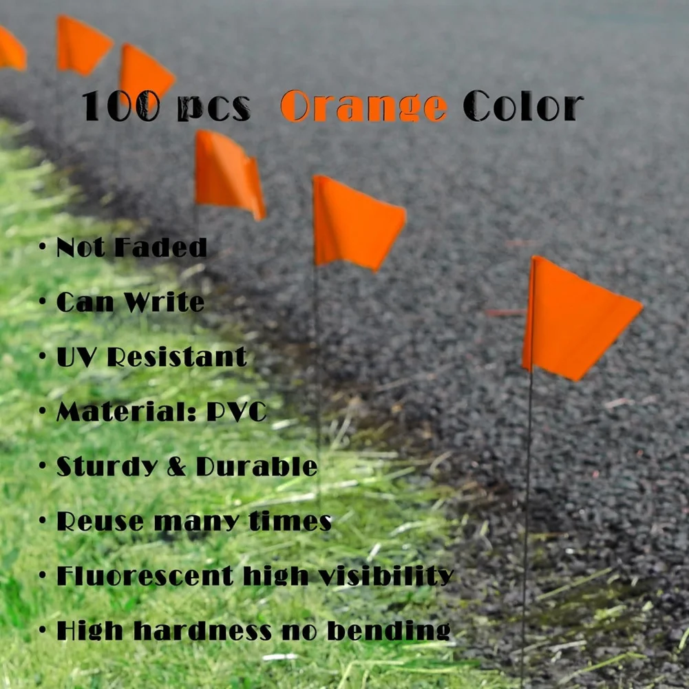 ABKO-Fluorescent Orange Marking Flags(100-Pack), 15X4x5