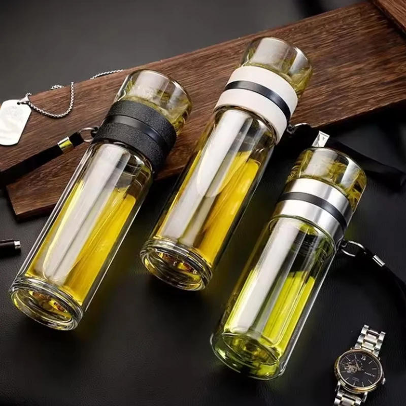 

Leakproof Double-Wall Insulated Glass Tea Soaking Bottle with Water Separation Compartment Reusable Travel Tea