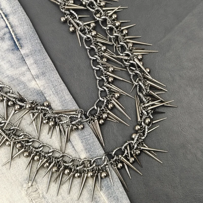 Übertreiben Schwere Punk Doppel-schicht Niet Biker Hosen Kette Männliche Frau Mode Rock Und Roll Luxus Zubehör Retro Schlüssel kette – Detail 12