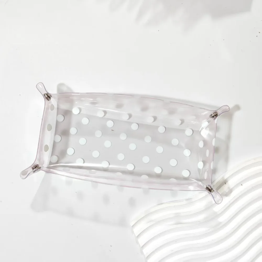 Korean Polka Dot Design Storage Tray Large Capacity Folding Stationery Holder Desk Organizer Office Study