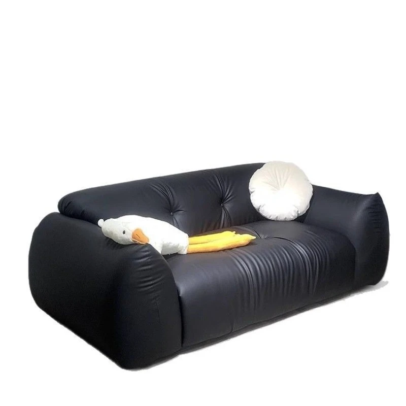 

Medieval fat cat sofa anti-cat scratching leather art black Bauhaus three-person sofa retro straight row designer