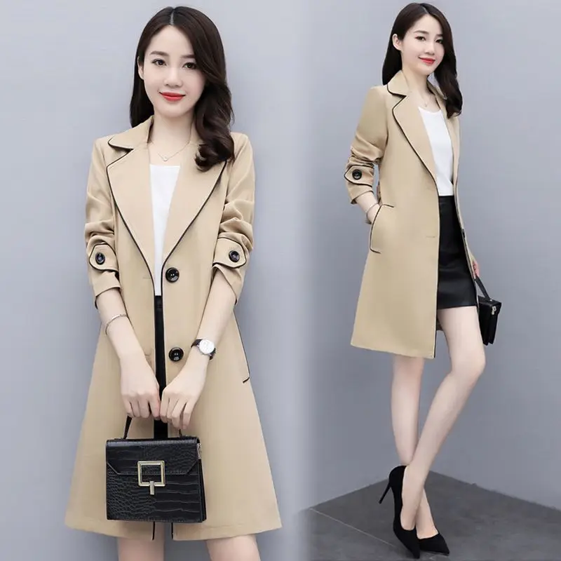 

Brown Trench Women'S Fashionable Raincoat Blended Manteauching Midi-Length Burgundy Texture Cover-Up Double-Layer Slant