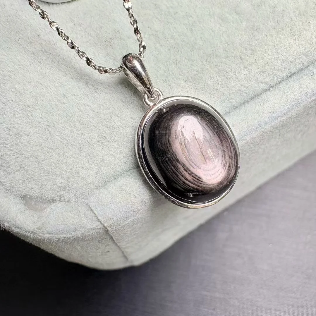 

1 Pc Fengbaowu Natural Hypersthene Oval Cabochon Pendant 10x12MM 925 Sterling Silver Reiki Healing Stone Gift For Women Men
