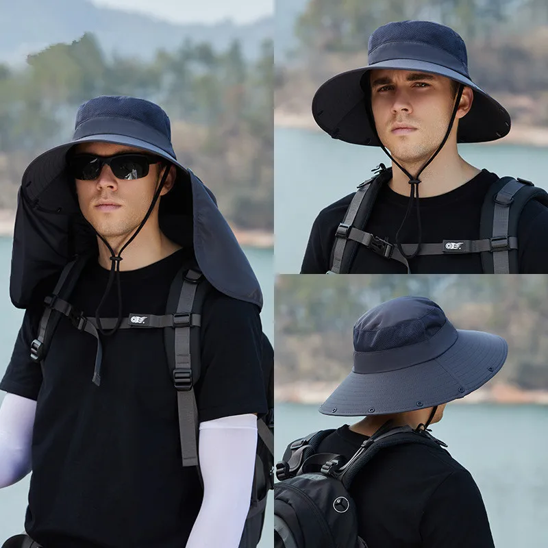 Summer Fishing Hat Neck Sun Protection Waterproof Men\'s Outdoor Hiking Bucket Hat Oversized Eaves Fisherman Cap Panama for Man