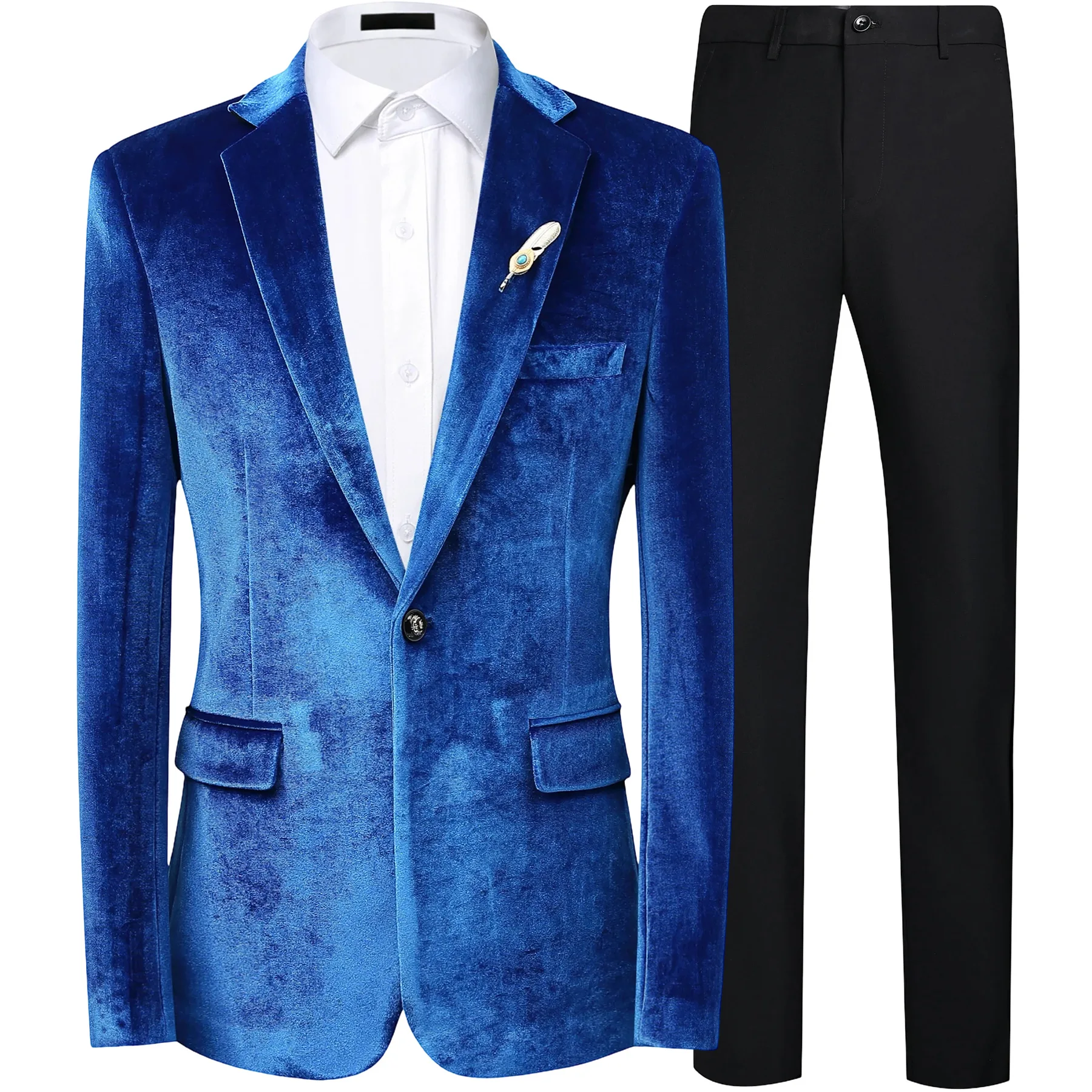 

KIDWHXR Men Suit Set Fashion Velvet Turn Down Collar Single-breasted Blazer Man Straight-leg Pant Male Wedding 2-piece Outfit