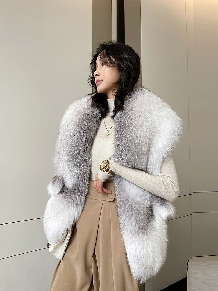 Real Fox Fur Shawl Winter Women Natural Fur Fahsion Poncho Cape Female Wraps