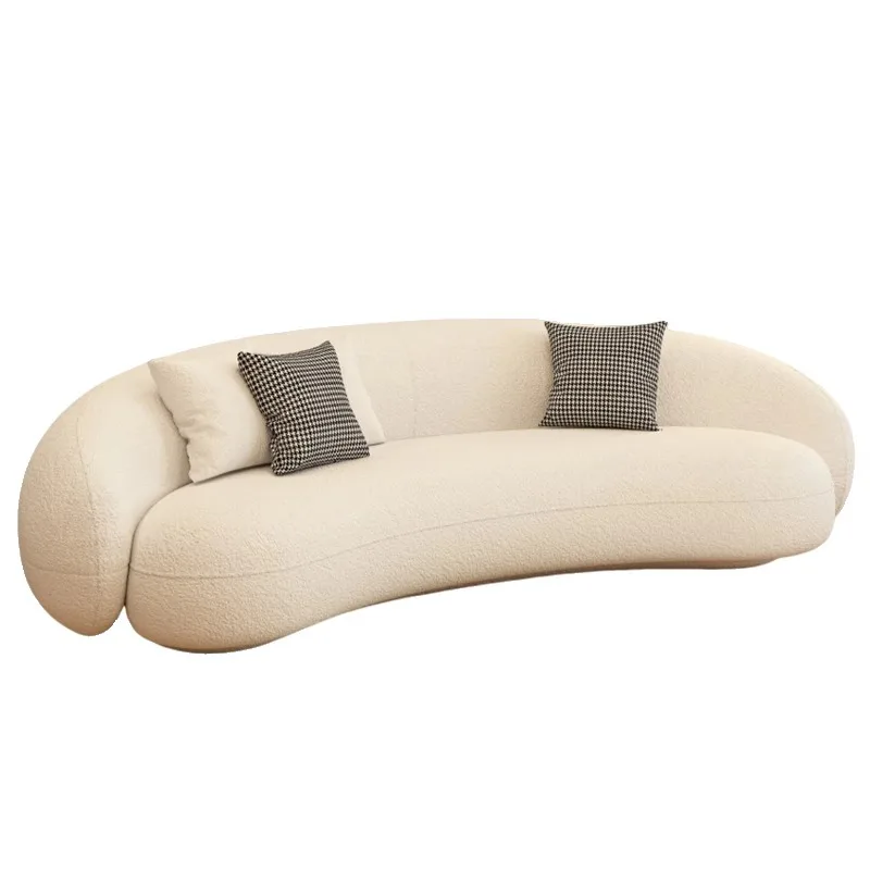 # Cremefarbenes Gebogenes Stoffsofa Modernes Minimalistisches Kreatives Sofa für Wohnzimmer Schönheitssalon Bekleidungsgeschäft Empfang
