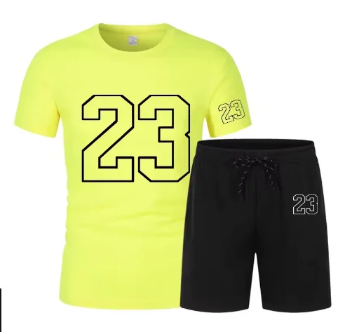 

Cotton Breathable Short Sleeves + Shorts Set Men's Suit Summer T-shirt Sports and Leisure Suit Trend Printing