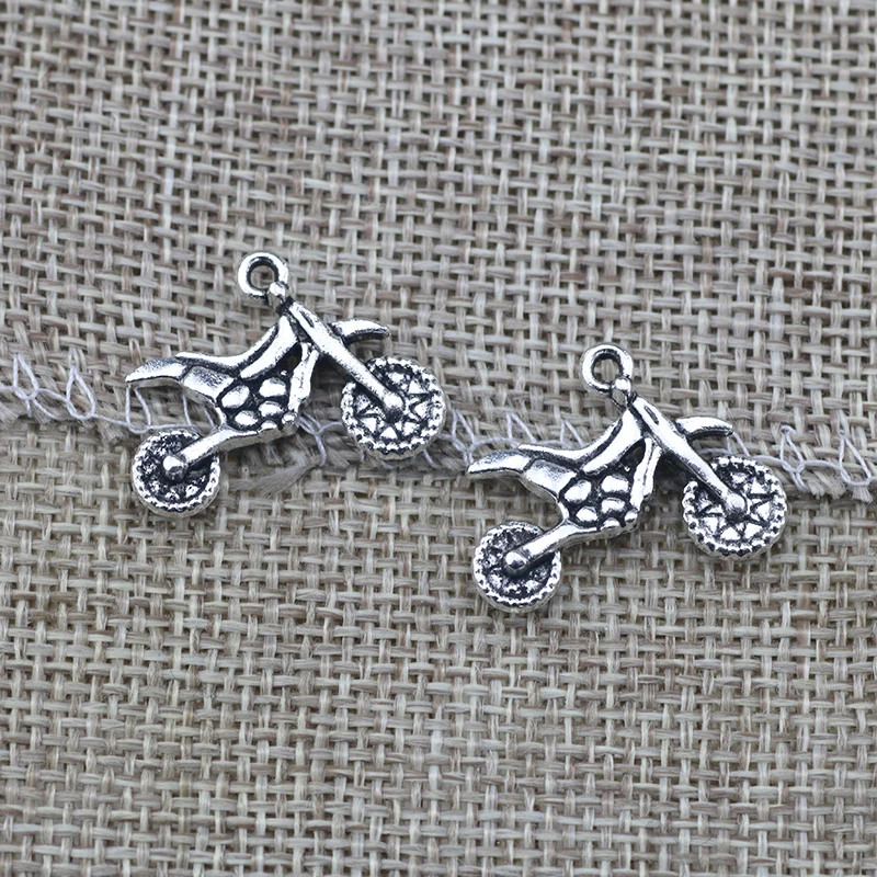 10 Pieces 23x13mm Antique Silver Color Motorcycle Charms Pendant for Handcraft Jewelry Making