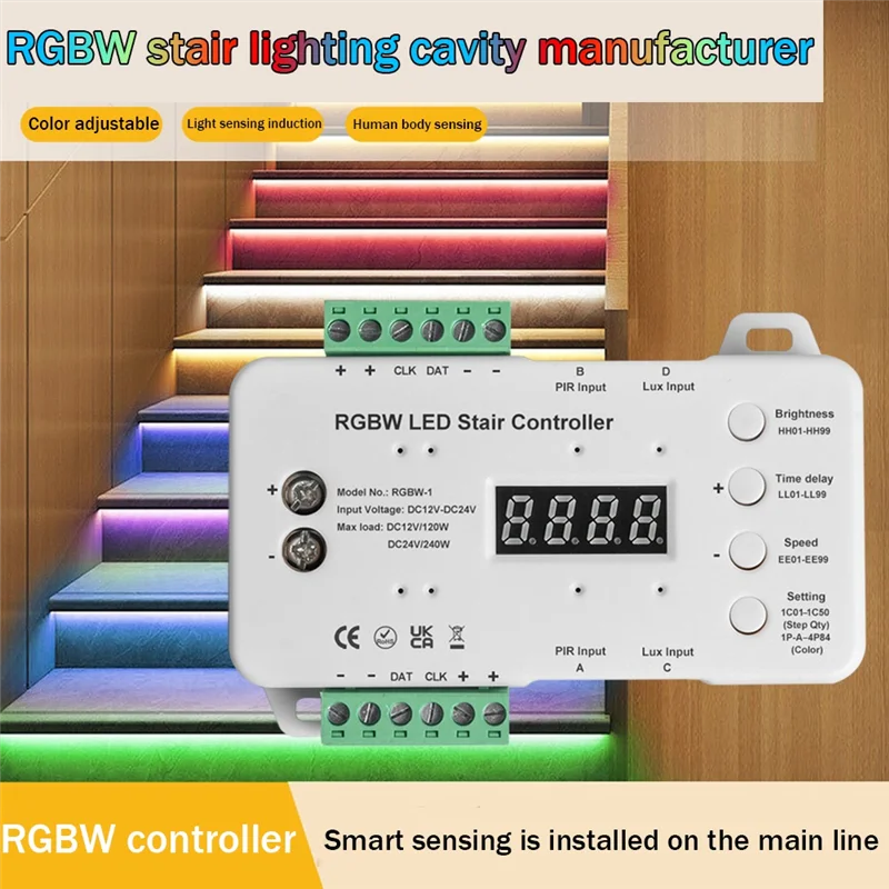 Lichtsensor Schakelaar Controller Menselijk Lichaam Sensor Traplichtcontroller Rgbw Kleurrijke Stap Licht Intelligente Controller