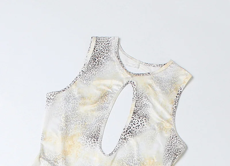 المرأة مثير الجوف خارج ليوبارد طباعة بلايسوت س الرقبة أكمام عارية الذراعين نحيل كابري السراويل قطعة واحدة وزرة ثوب فضفاض غير رسمي