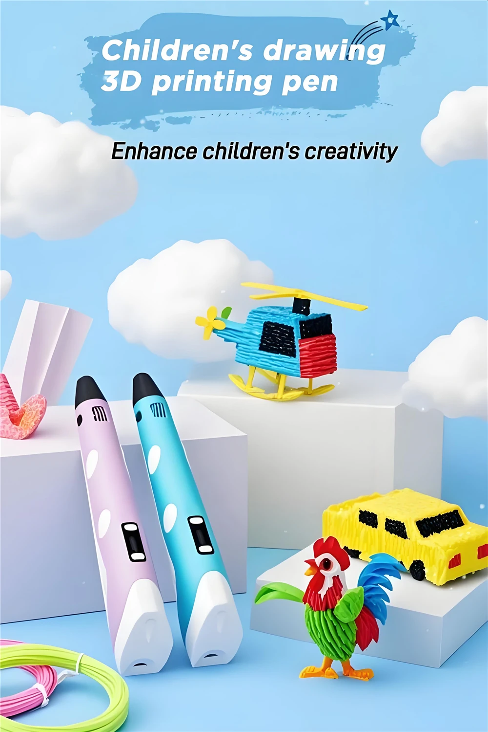 Kinder 3D Stift 3D Zeichnung Druck Stift LCD Bildschirm Power Adapter 40 Farben 200 M PLA Filament Kinder Jungen mädchen Geburtstag DIY Geschenk – Detail 5