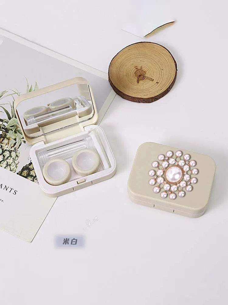 Plastic Eyewear Cases Cute Compact Contact Lens Box Gilded Butterfly Decor Rose Gold