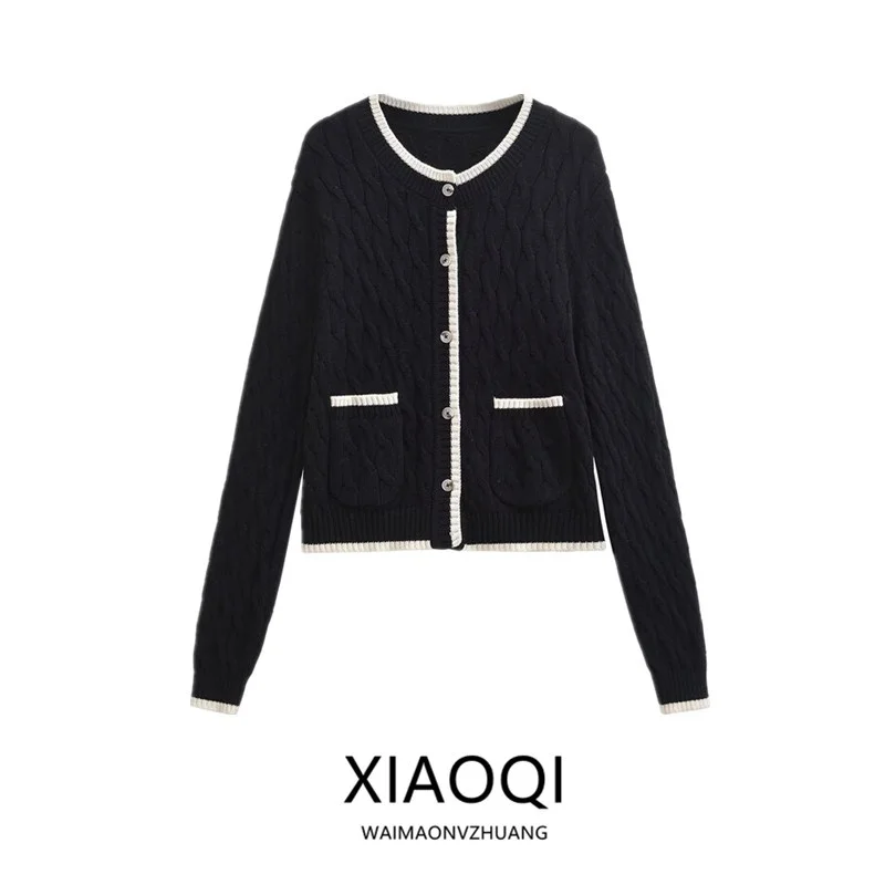 

Autumn 2024 Women's Long Sve Knitted Open Cardigan Design Sense Twist Flower Basic Buttoning Knitwear Commute Sle