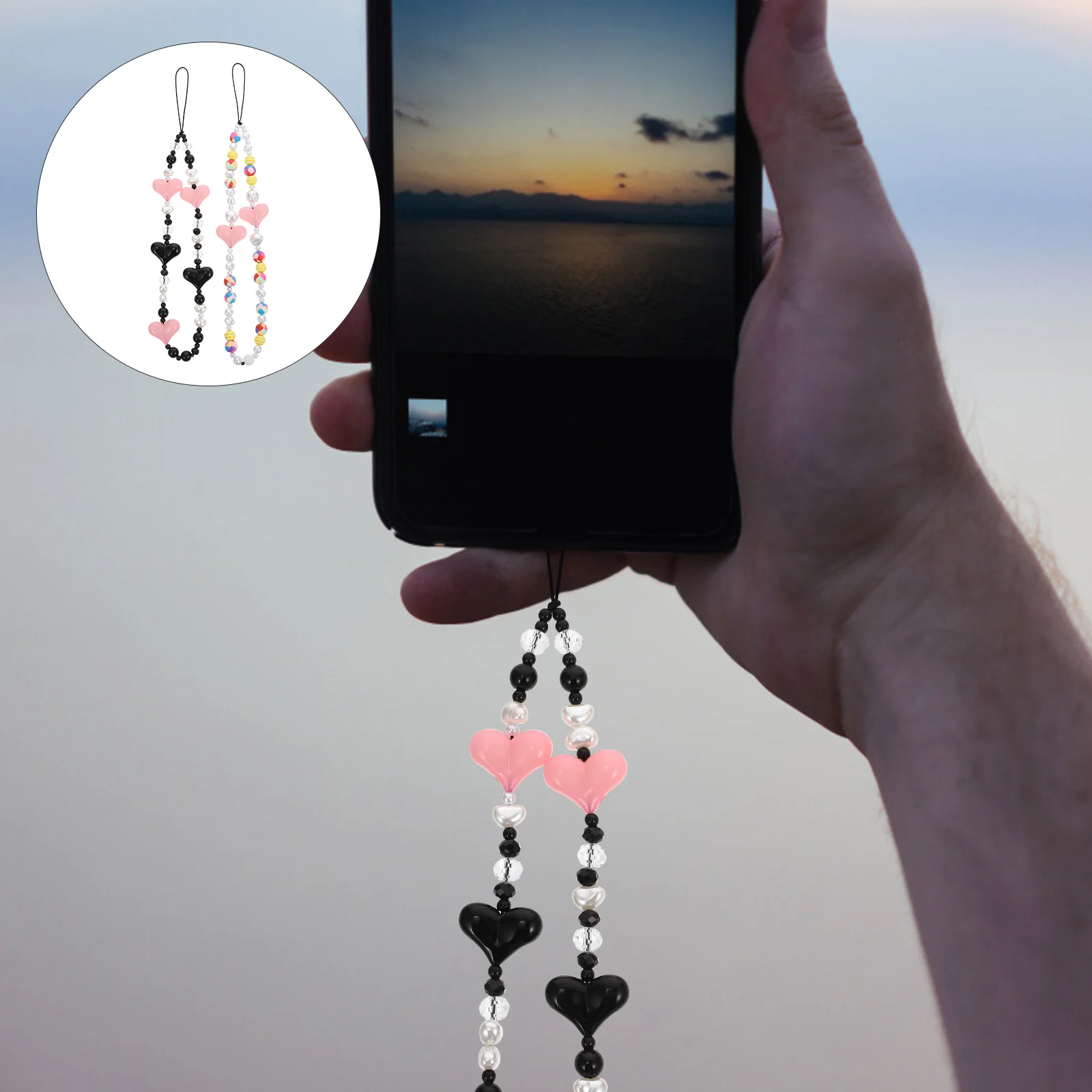 2 Pcs Love Mobile Phone Chain Hanging Strap Pendant Smartphones Accessory Acrylic DIY Cellphone Heart