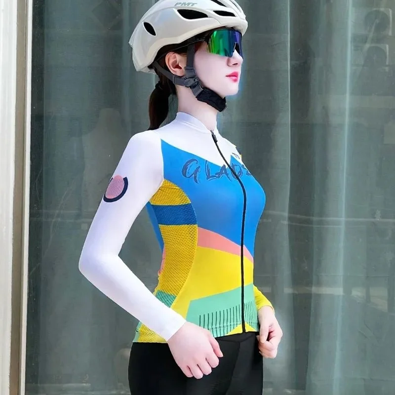 women's-long-sleeve-cycling-clothing-spring-autumn-breathable-professional-road-bike-riding-suit-slim-fit-mixed-fabric-long-t