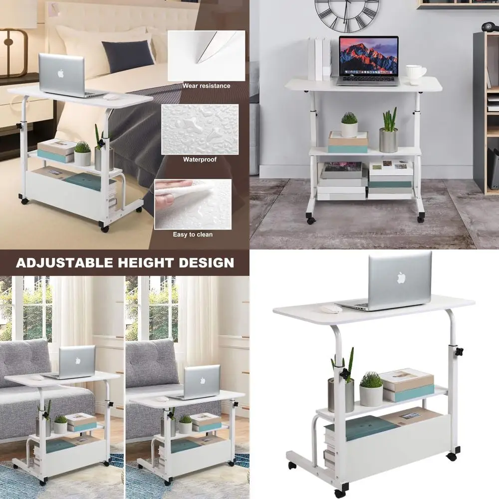 Портативный стол на колесиках для компактных помещений: белый, 31,5x15,7, регулируемая высота, угловой офисный учебный стол