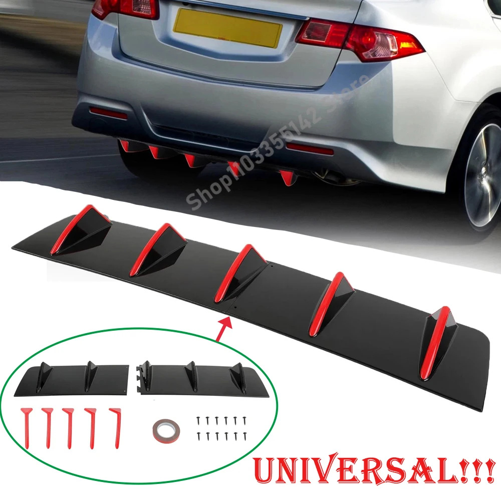 

Universal Car Rear Bumper Lip ABS 5-Shark Fin Style Rear Chassis Curved Bumper Lip Diffuser Anti-collision 2 in 1