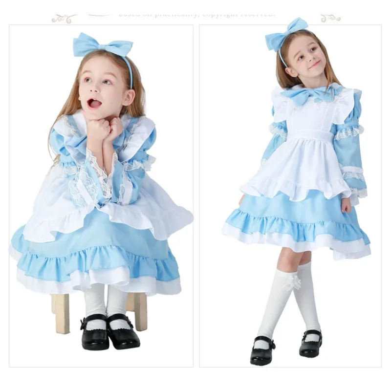 New Style Children Girl Blue Pink Black Halloween Costume for Kids Party Lolita Maid Dress Cosplay Fancy Carnival Costumes Girls