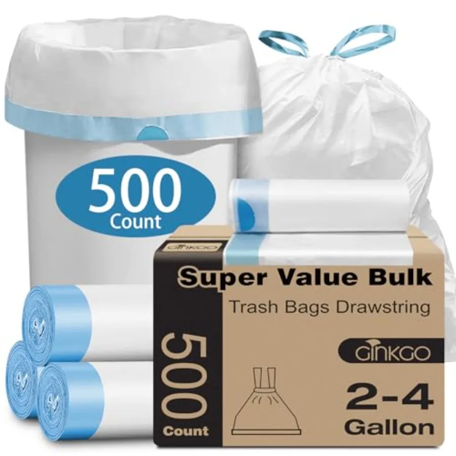 

Small Trash Bags, 500 Count Super Value Bulk Drawstring Garbage Bags, Mini Plastic Trash Bags for Bathroom, Office, Bedroom, Wa