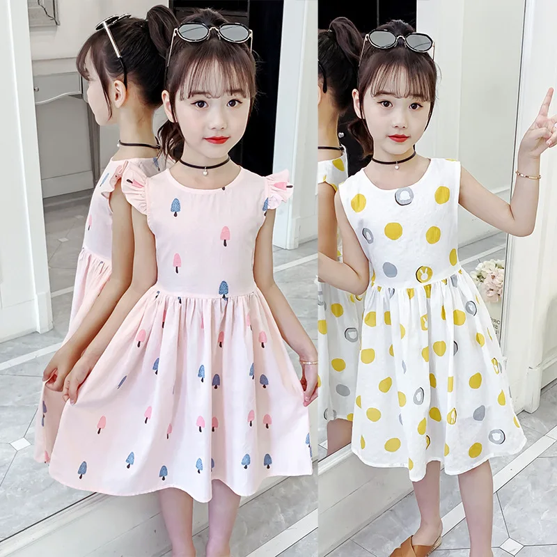 Girls Dress New Arrived Summer Cute Fruit Print Round Neck Sleeveless Dress Cotton Teen Clothing image 5